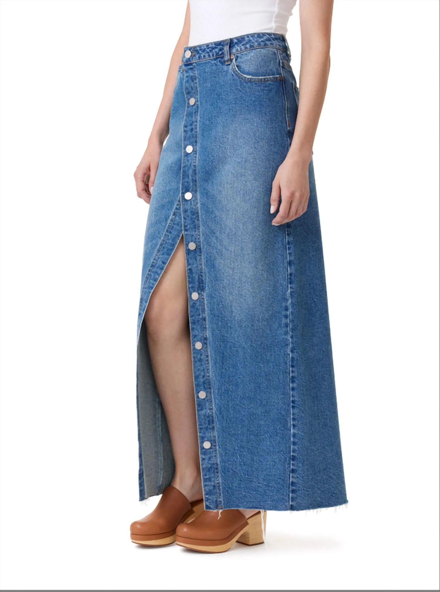 Button Down Maxi Skirt In Baltic