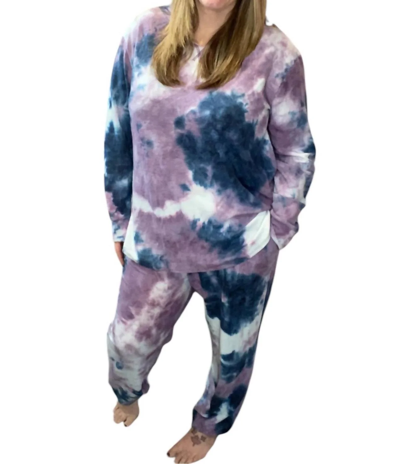 Tie Dye Lounge Set In Purple/navy