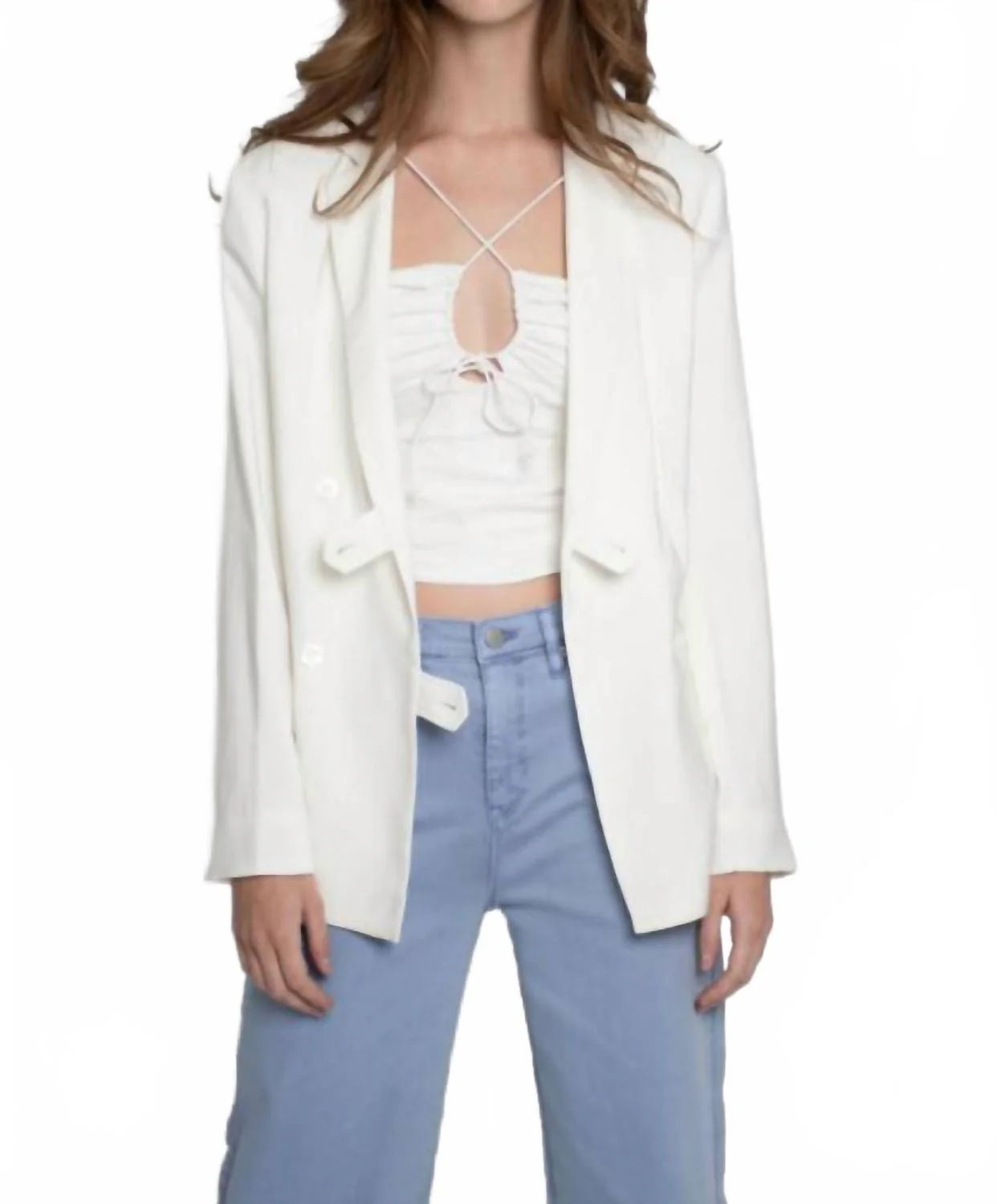 Feather Crepe Blazer In White