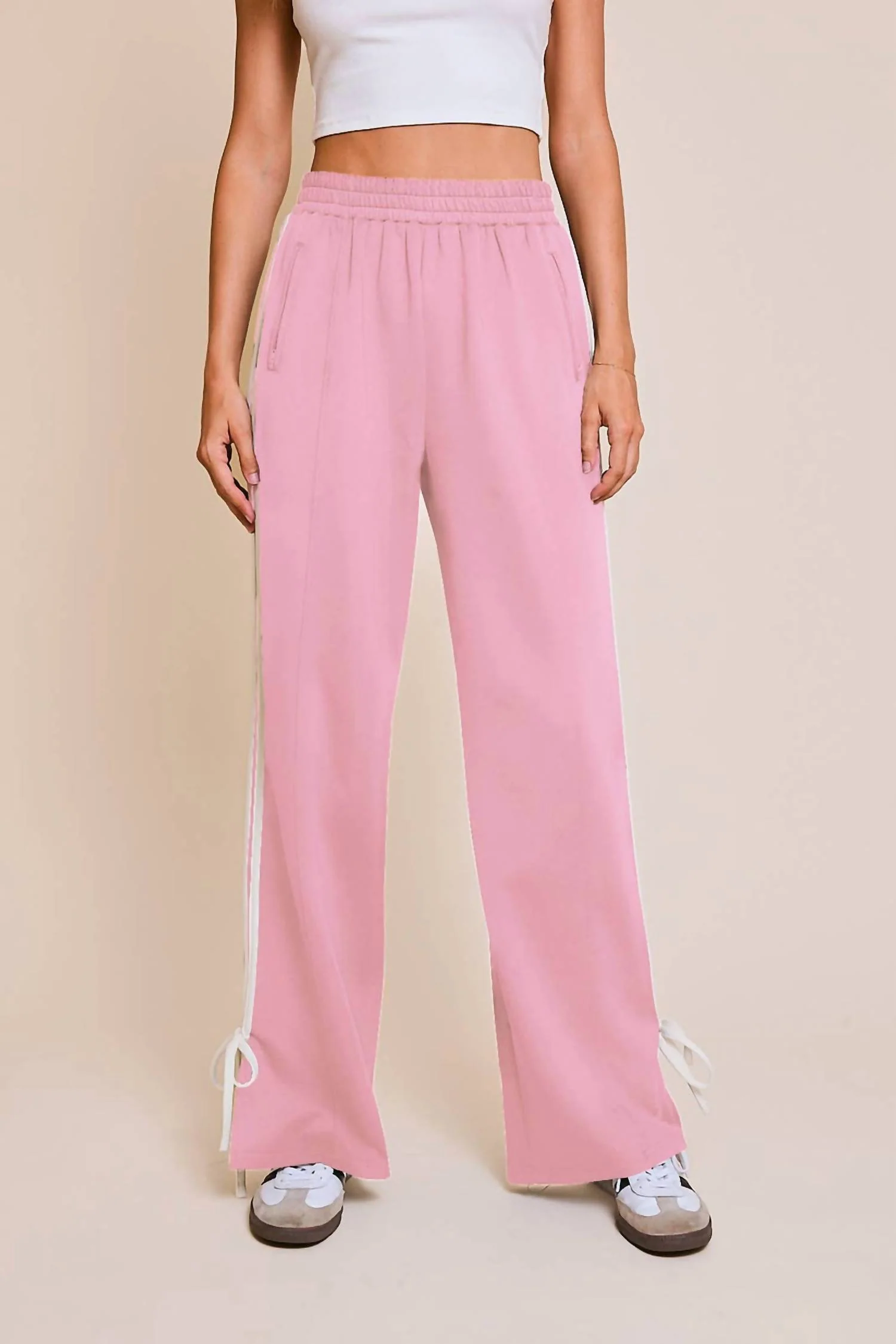 Bow Track Wide Leg Pants In Pink