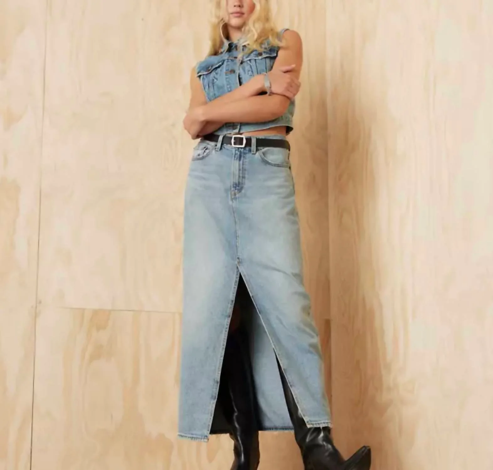 Ankle Column Skirt In Lease Hold Blue