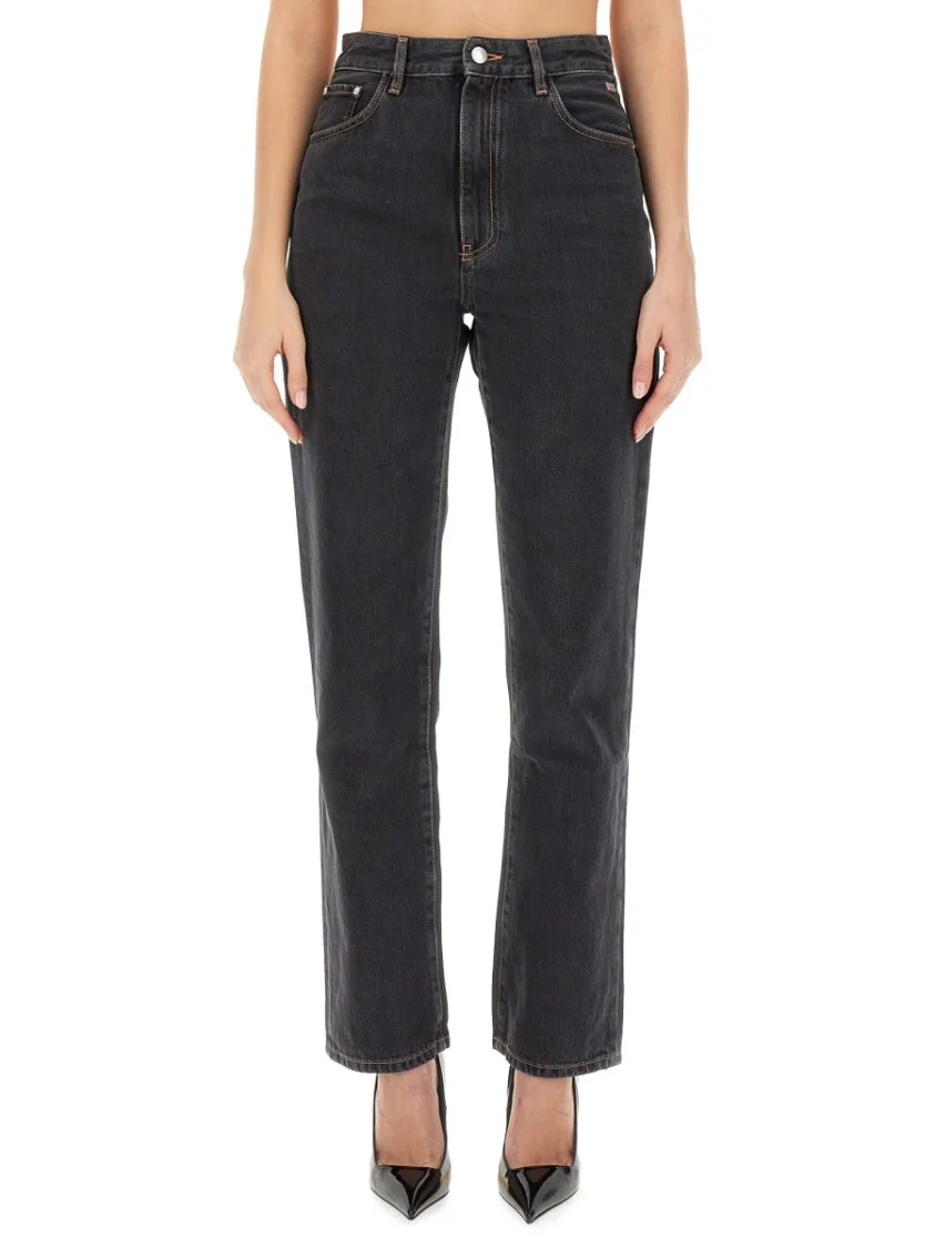 Straight-Leg Black Denim Jeans