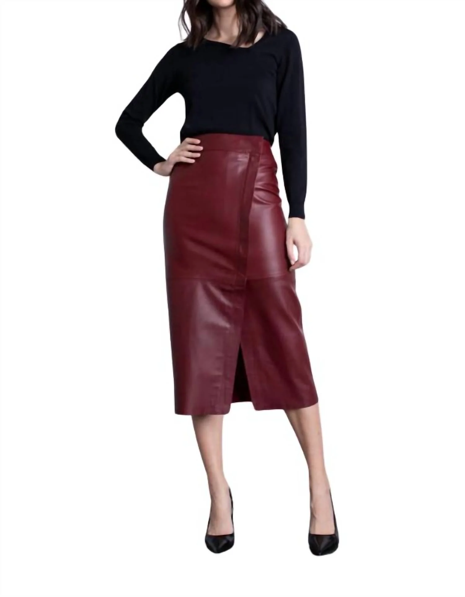 Romina Leather Midi Skirt In Malbec