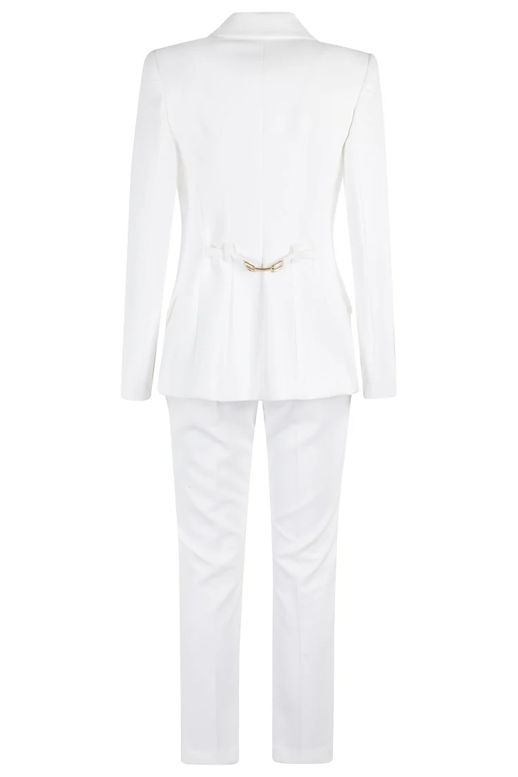 Cropped White Suit With Classic Blazer And Jewel Button