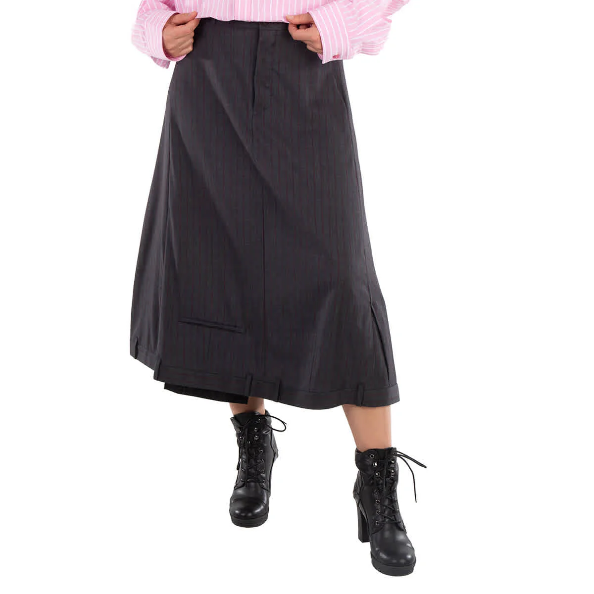 Balenciaga Pinstripe-Pattern Midi Wool Skirt