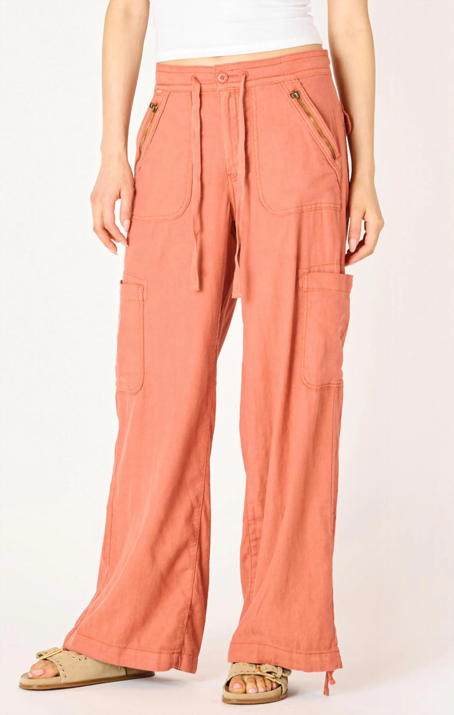 Wide Leg Cargo Pants In Terracotta