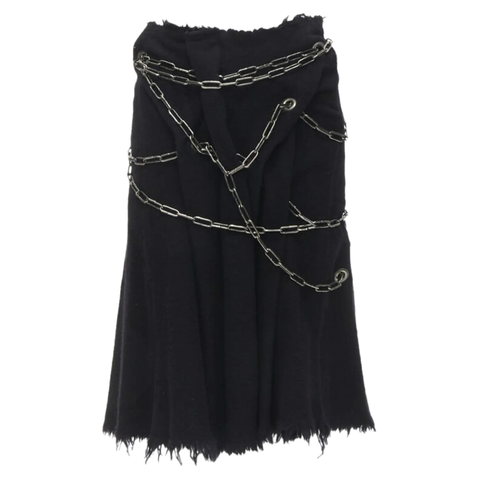 Junya Watanabe boiled wool frayed punk chain midi skirt