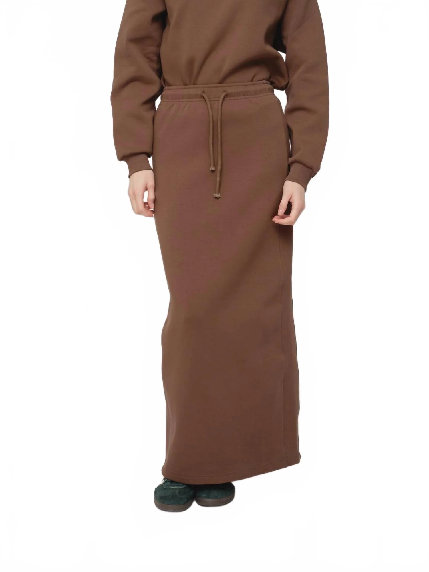 Drawstring Sweat Skirt In Taupe