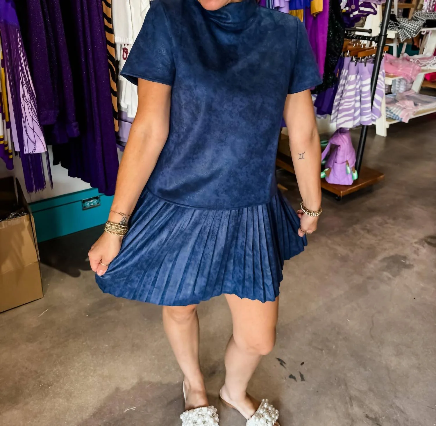 Suede Snake Mini Skirt In Navy