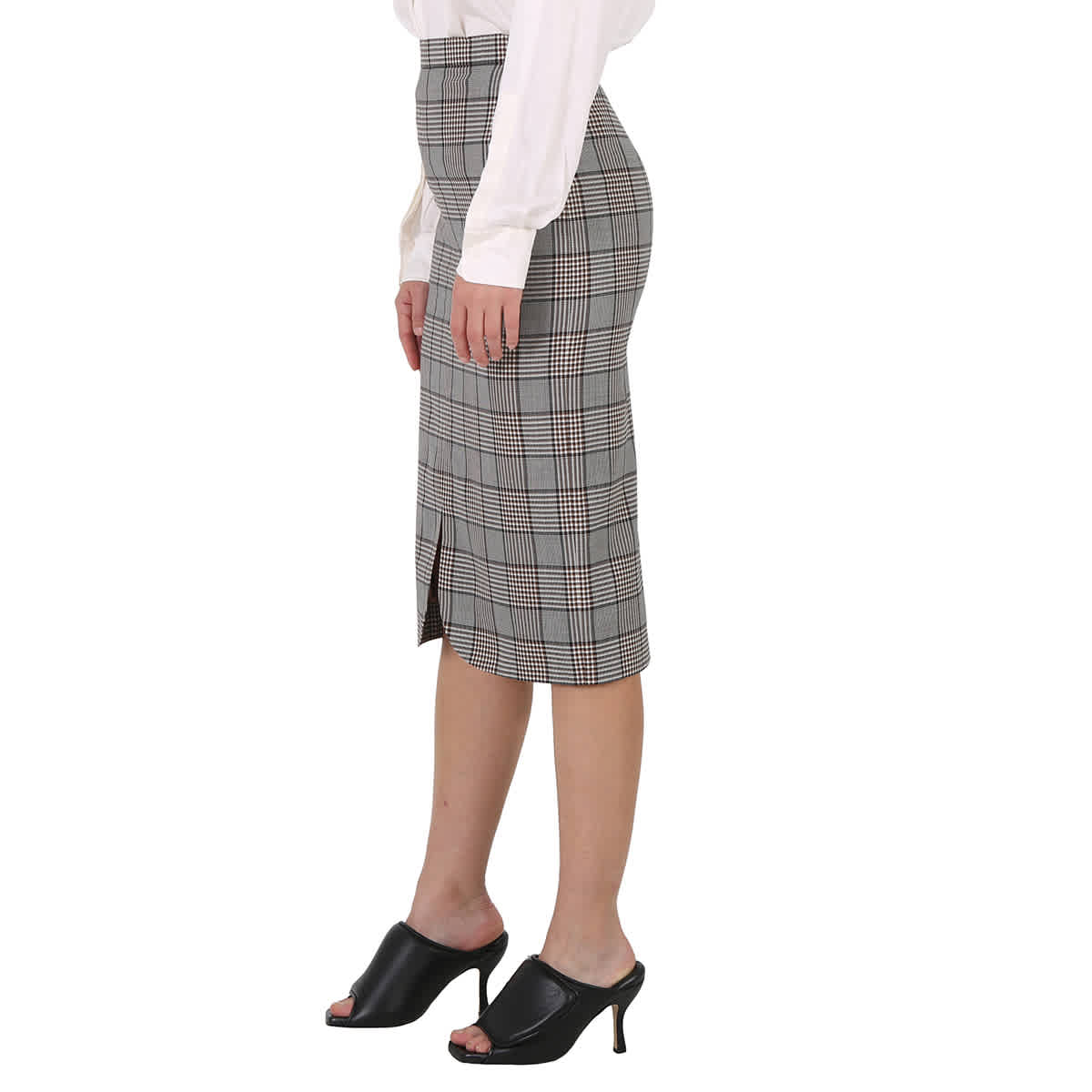 Burberry Check Wool Scalloped Hem Pencil Skirt