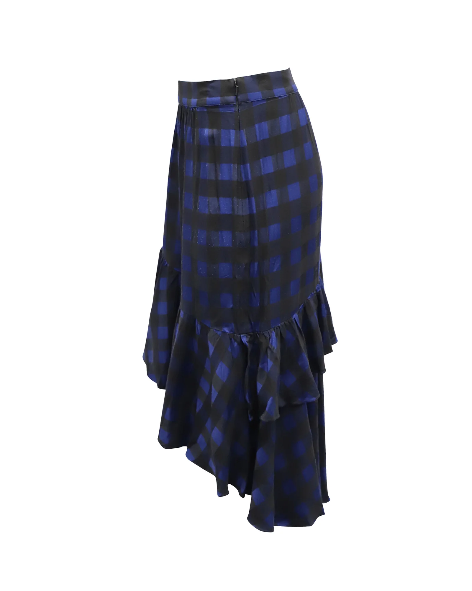 Temperley London Gathered Checked Skirt in Blue Acetate
