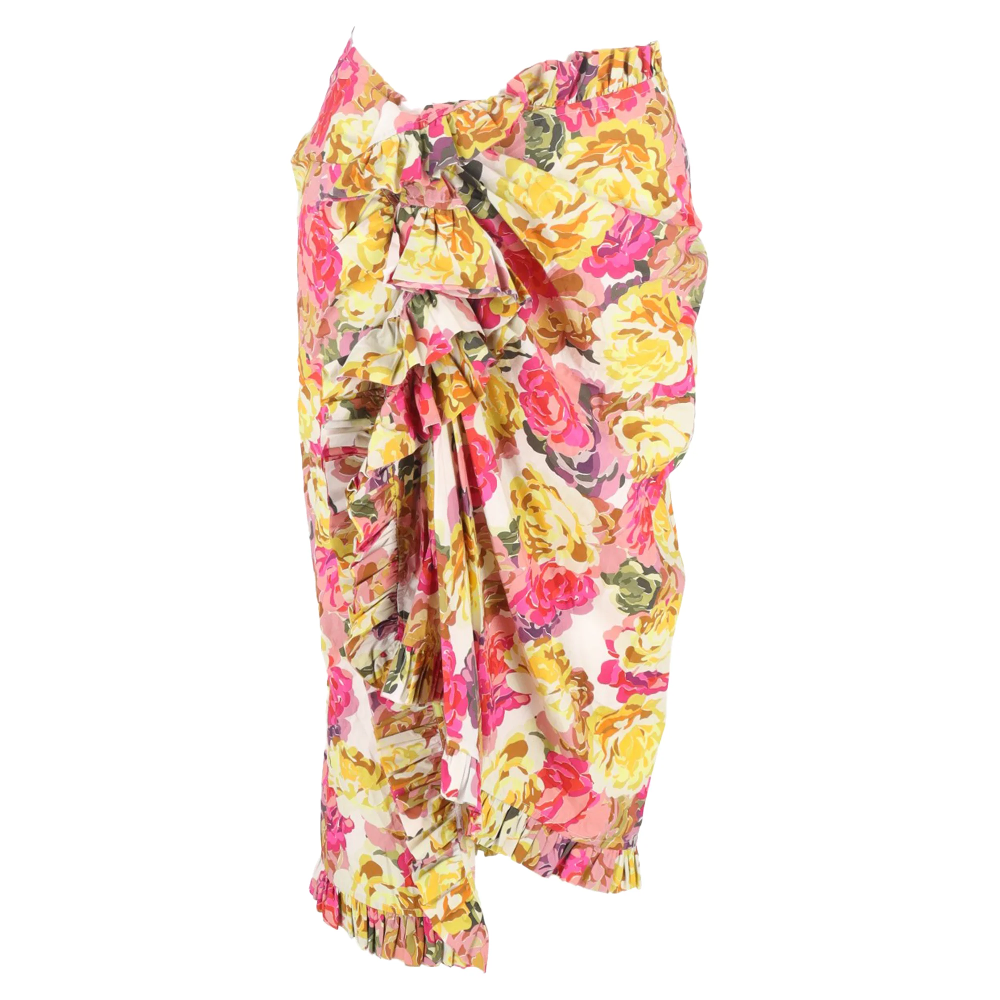 Dries Van Noten Sina Floral Printed Midi Ruffled Skirt in Multicolor Cotton