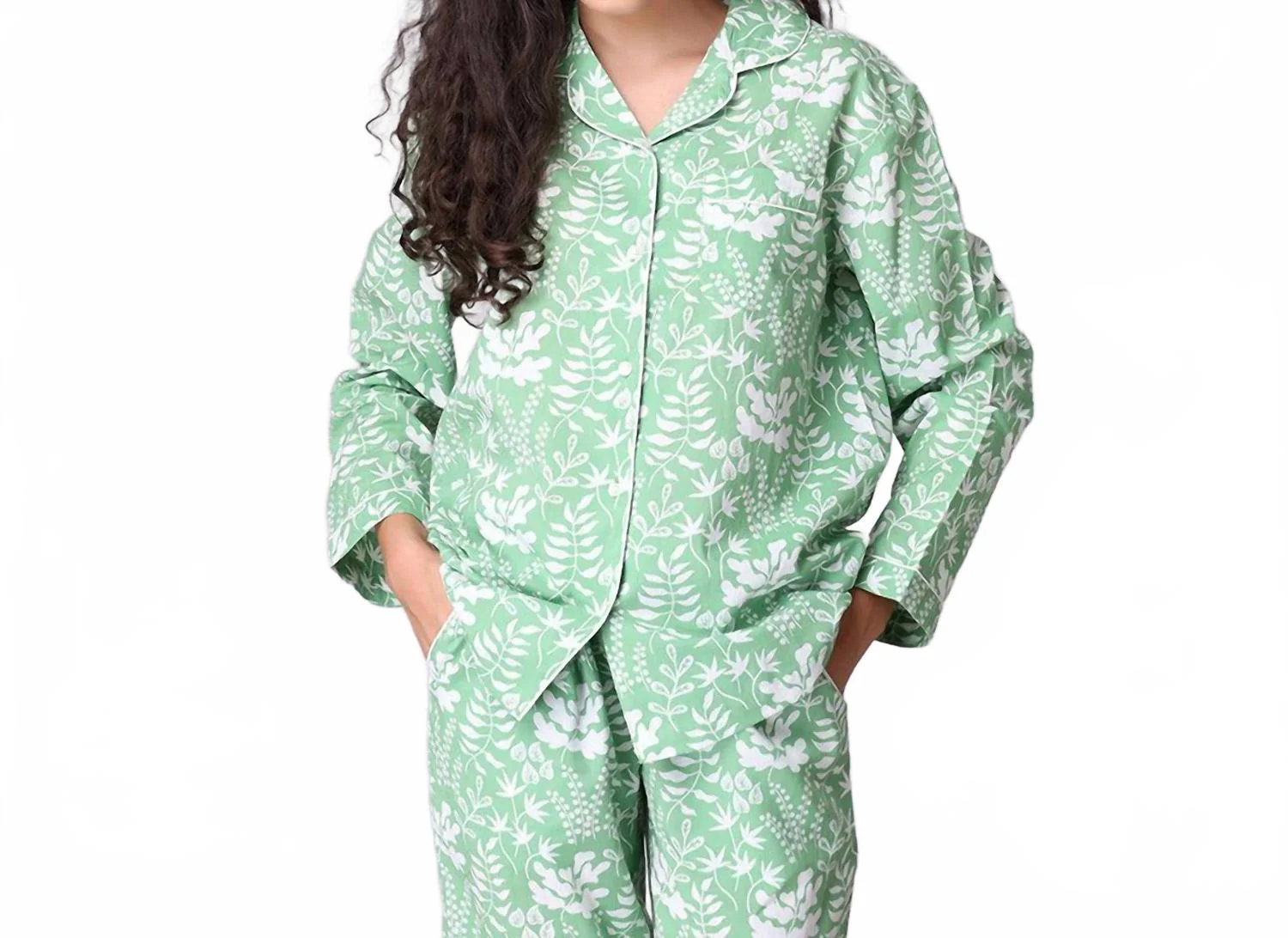 Miya Pajama Set In Green Botanical
