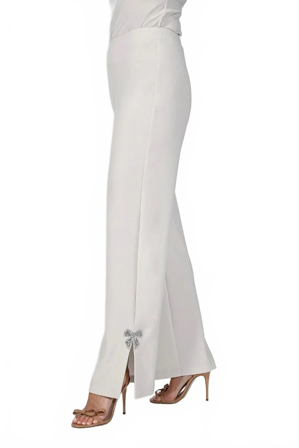 Knit Pant With Sequin Side Bow In Almond