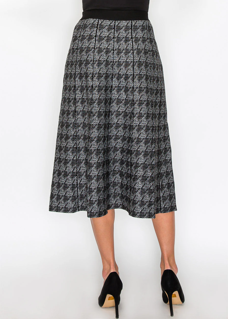 Black Houndstooth Flair Skirt