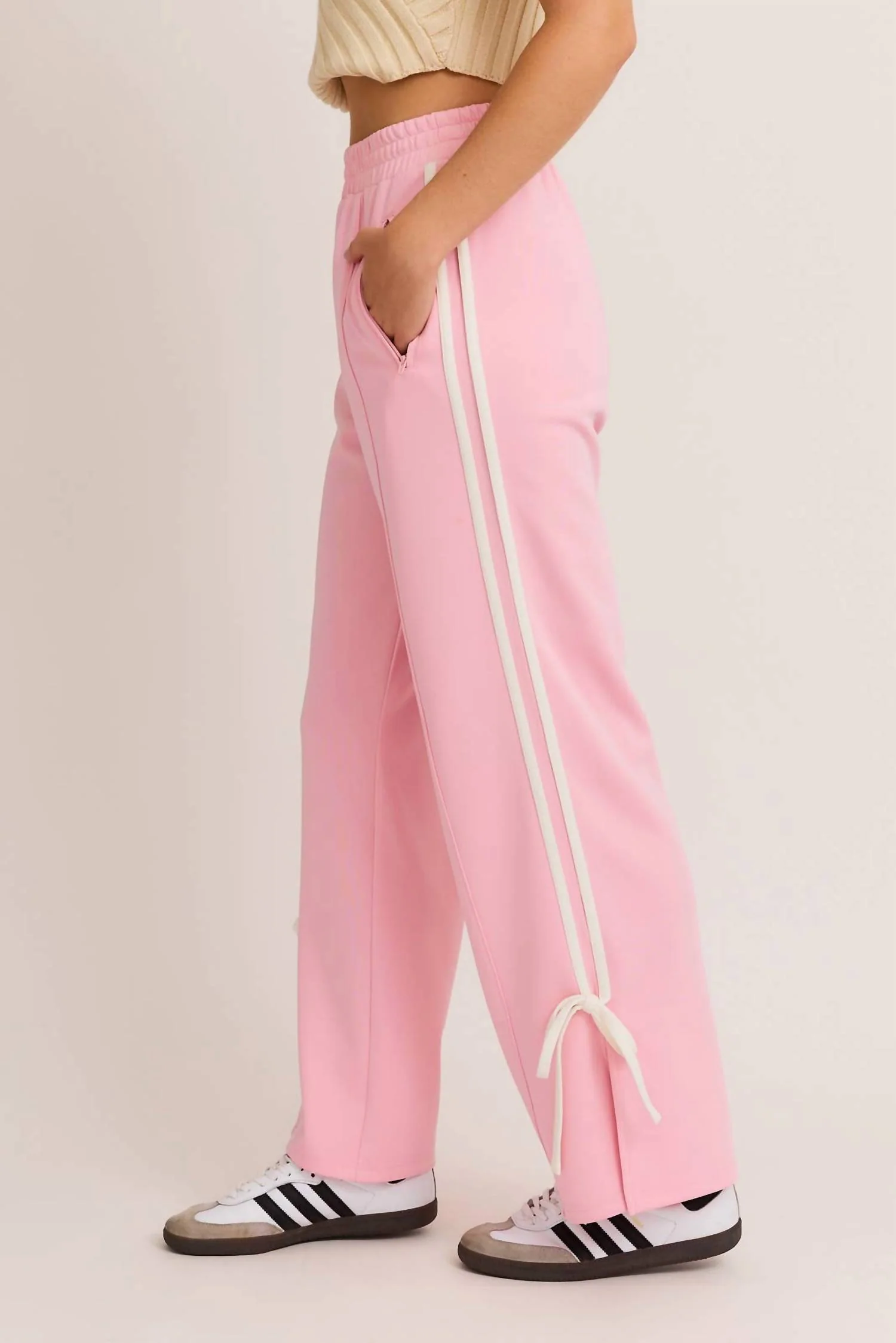 Bow Detail Track Pants In Pink-White