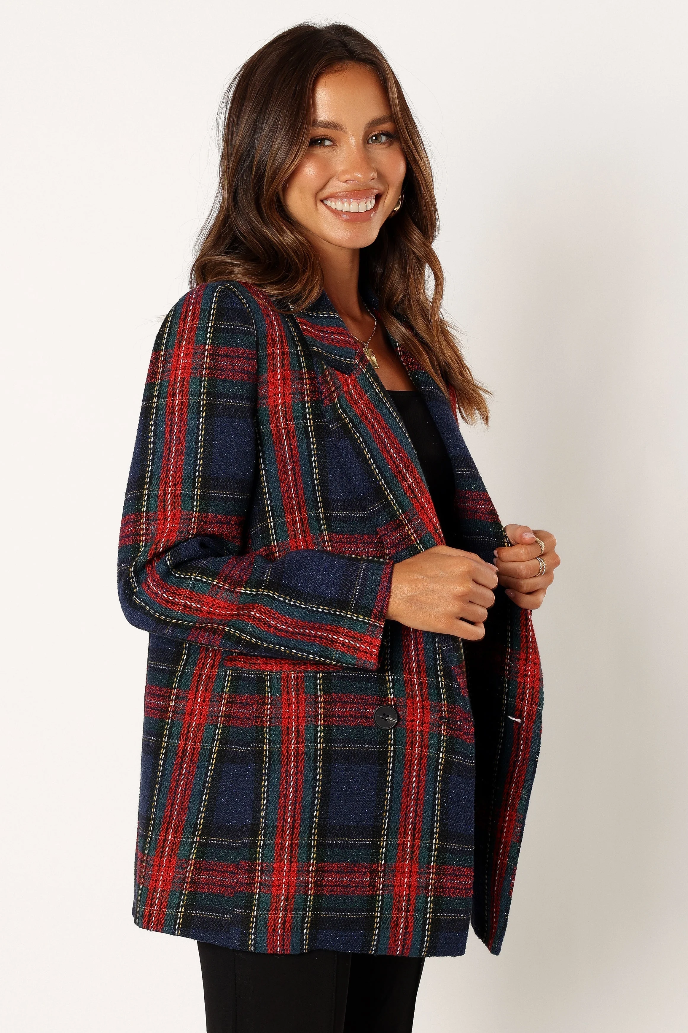 Vivienne Plaid Blazer - Red/Navy Multi
