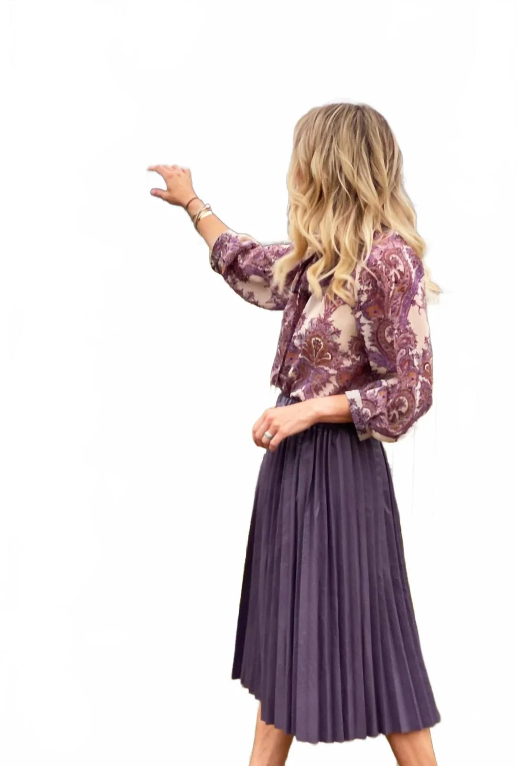 Faux Croc Pleated Skirt In Purple