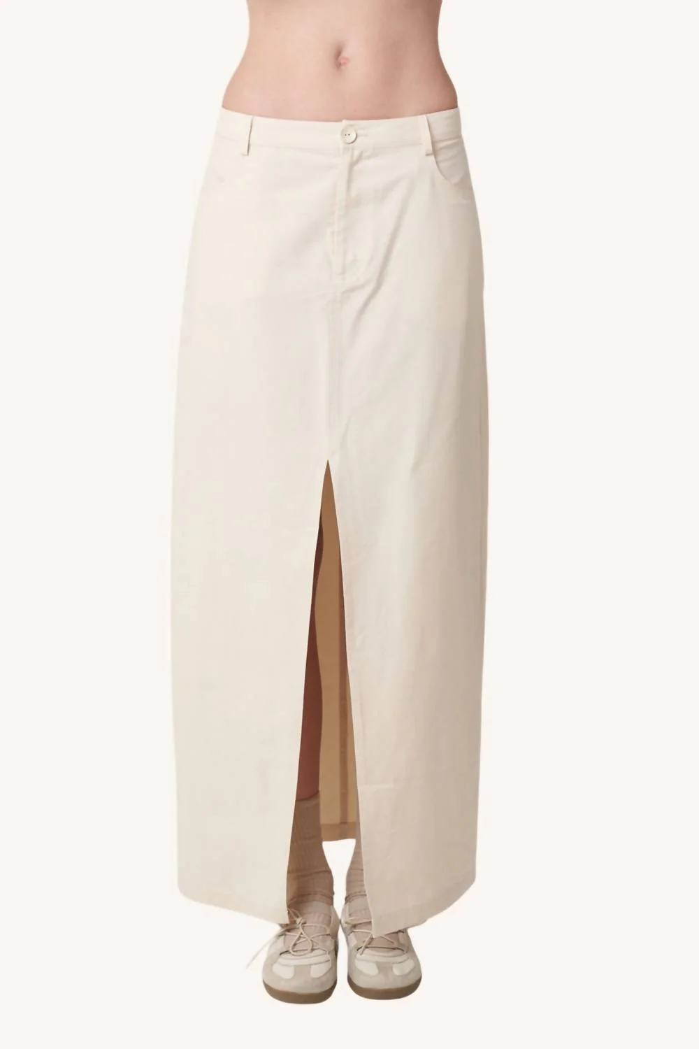Khaki Midi Skirt In Antique White