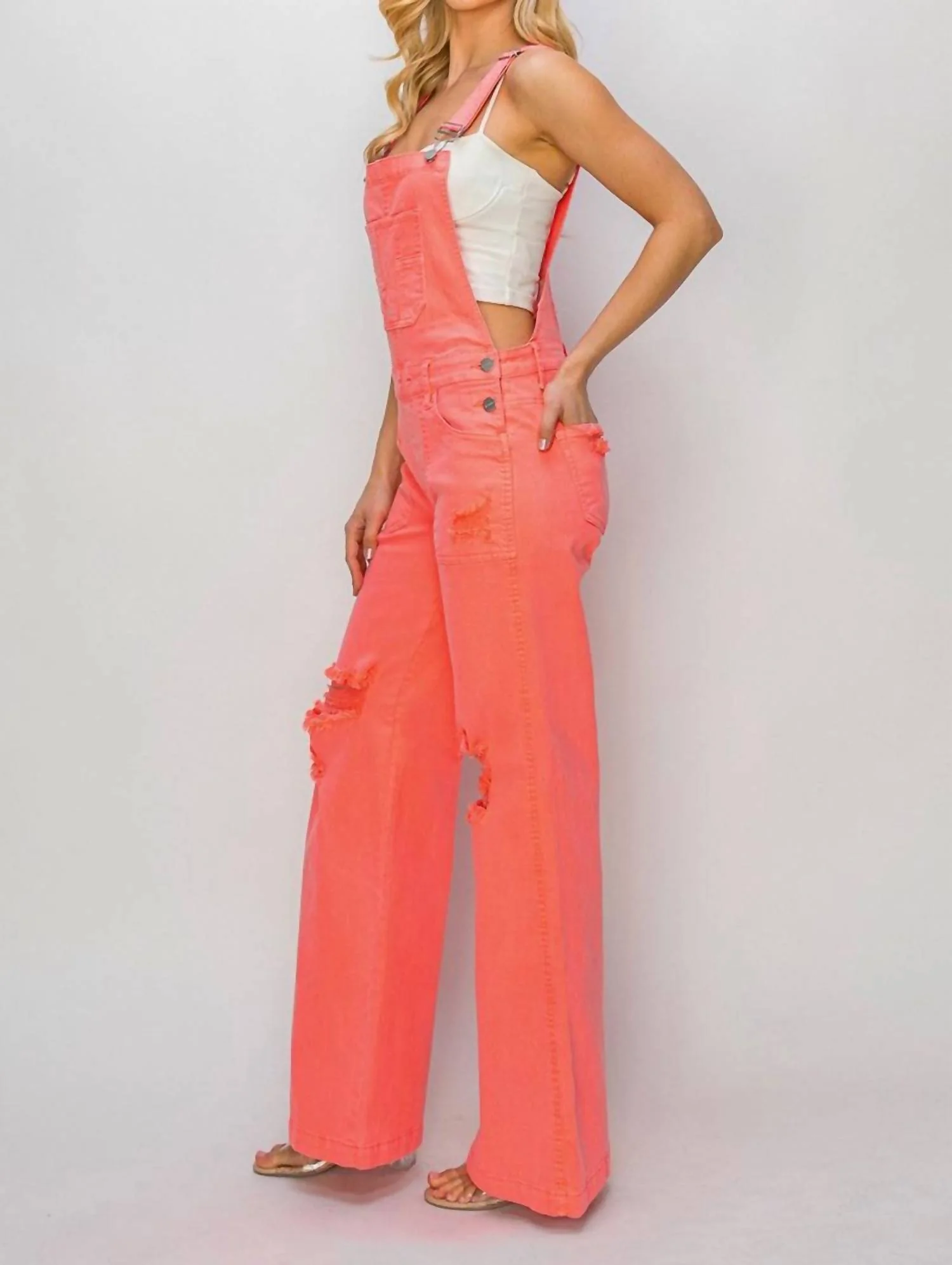Wide Leg Overalls In Coral