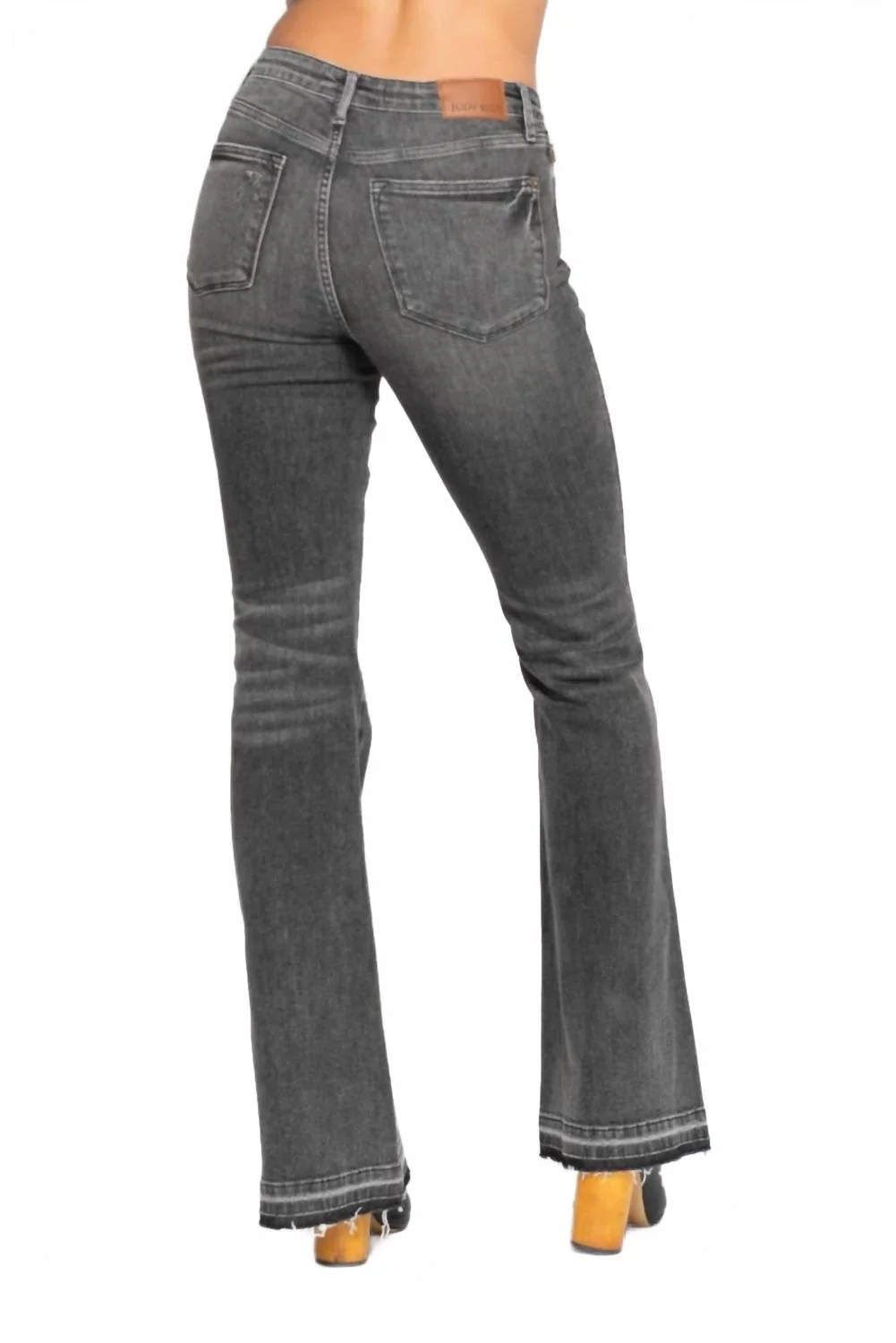 Mr Tummy Control Released Hem Flare Jean In Gray