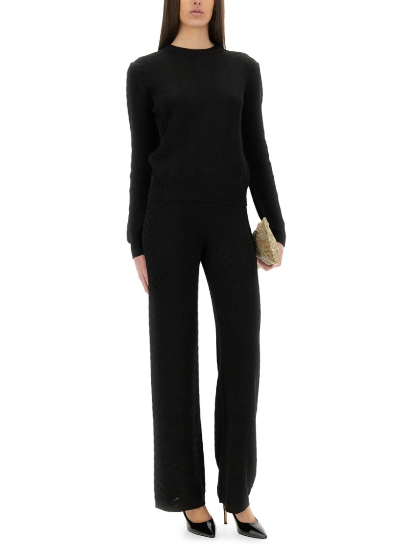 Straight Pants Chevron Pattern Tone On Tone