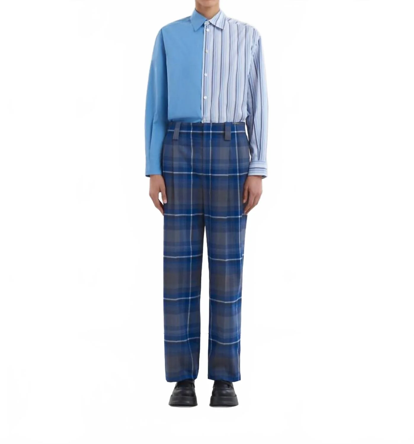 Pleated Plaid Trousers In Mazarine Blue