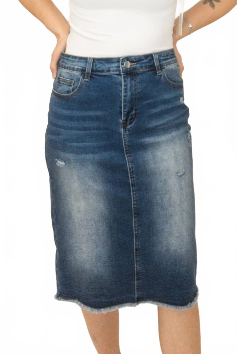 Denim Midi Skirt In Blue