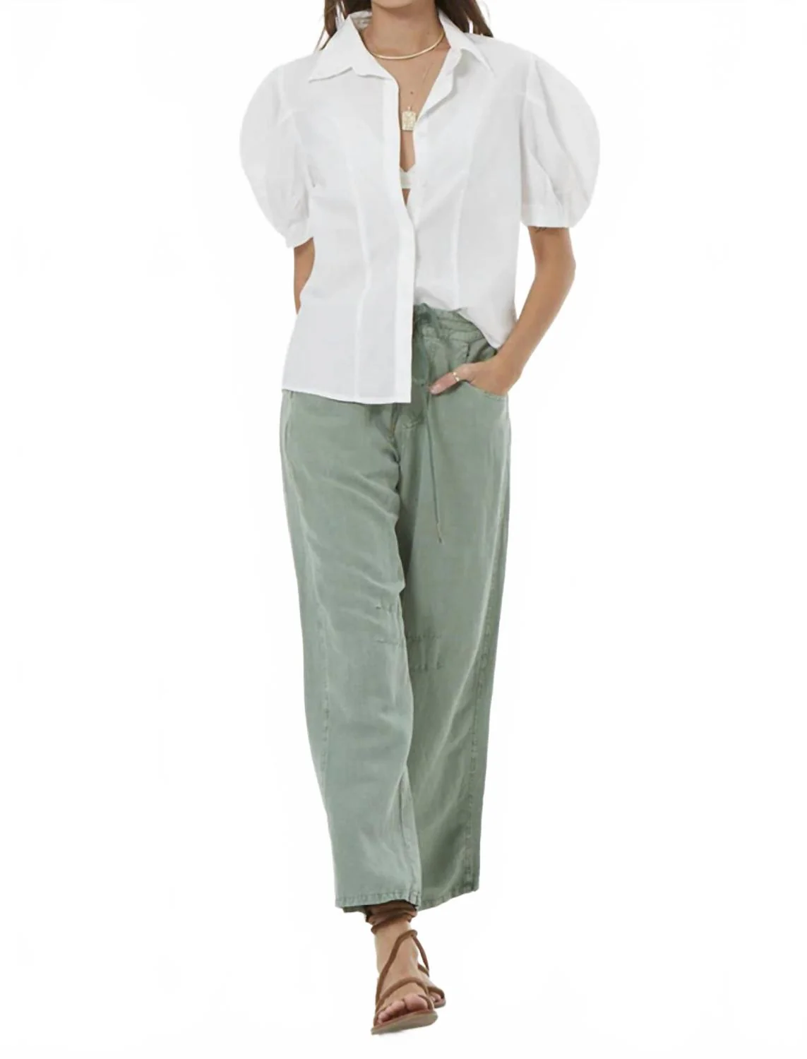 Barret Linen Barrel Pants In Hedge Pigment
