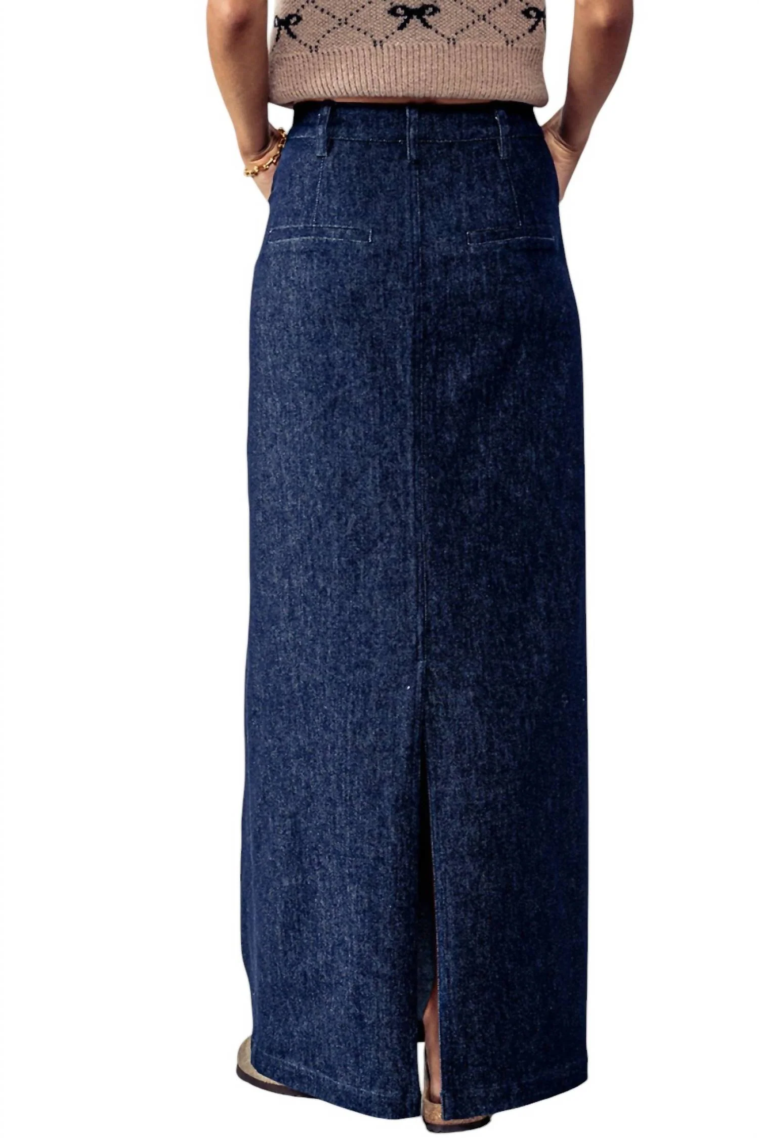 Back Slit Maxi Skirt In Denim