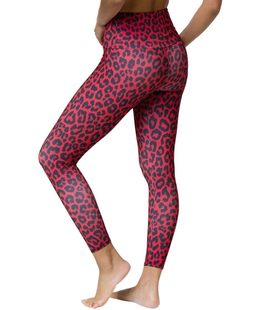 Onzie High Waisted Basic 7/8 Yoga Leggings Red Leopard
