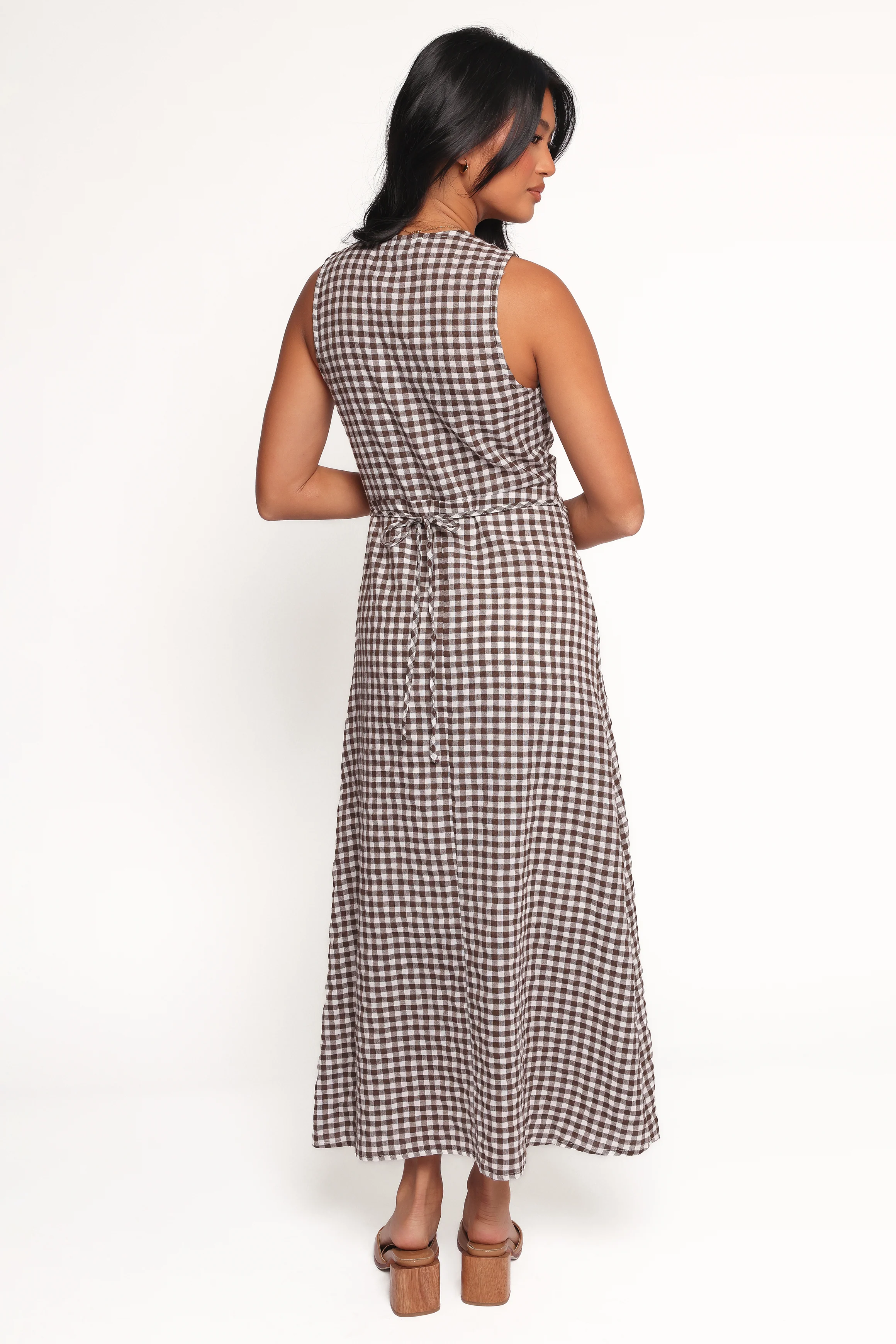 Queenie Midi Dress - Brown Gingham