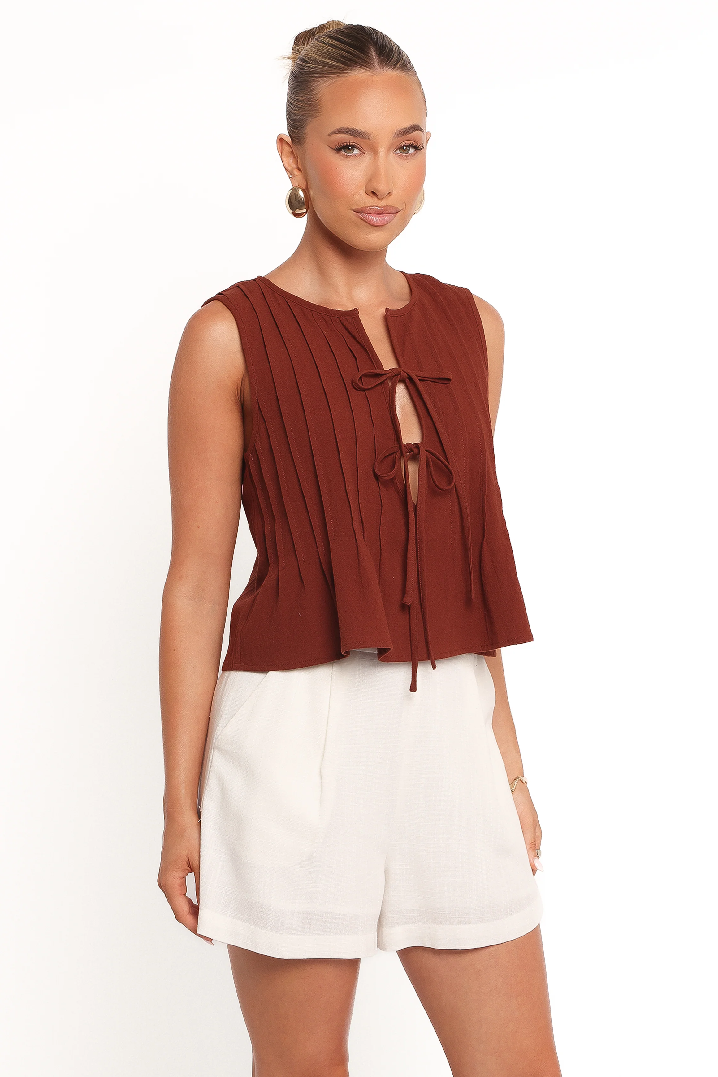 Nika Pleated Top - Chocolate Brown