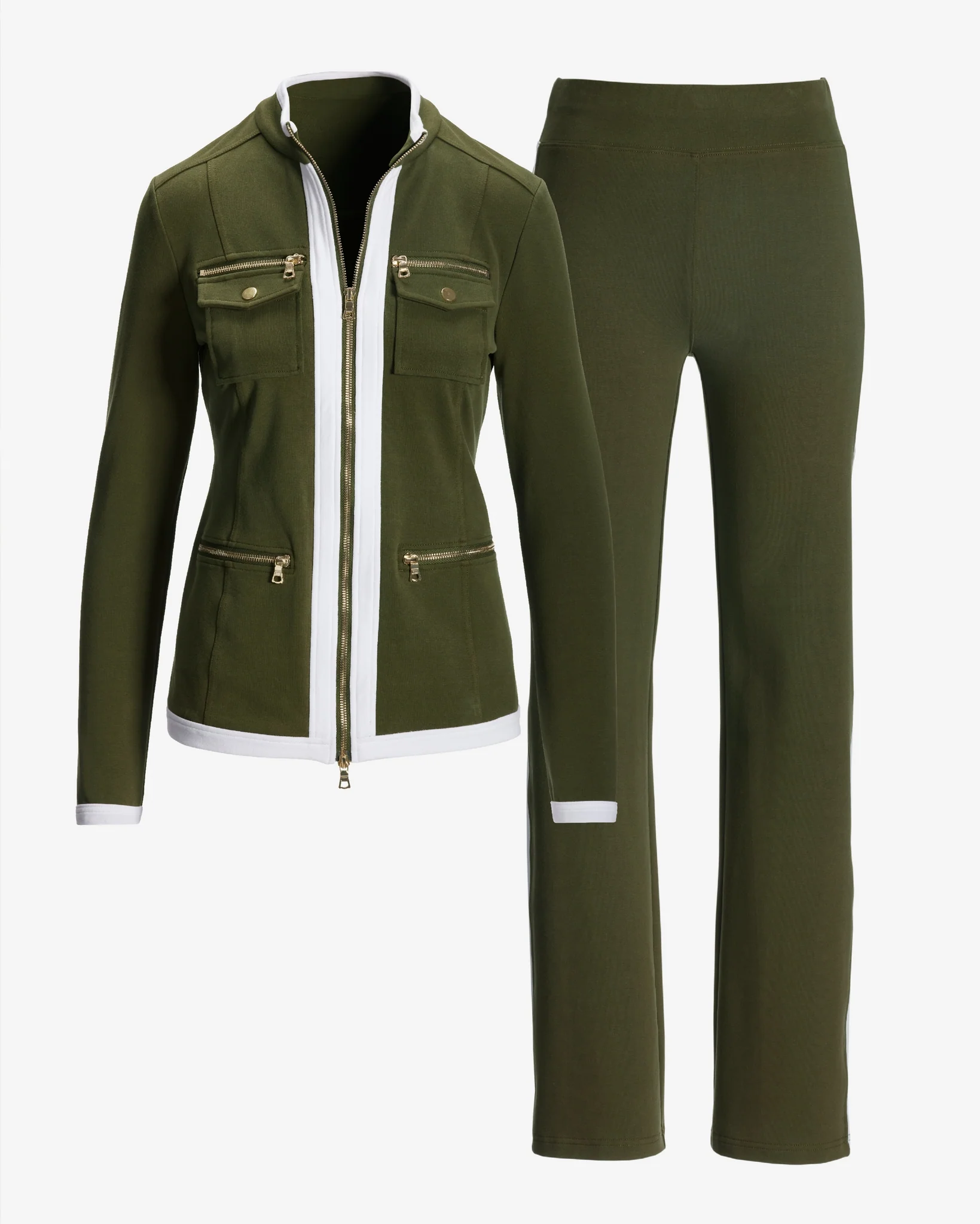 Chic Zippered Sport Coordinate Set Olive Night