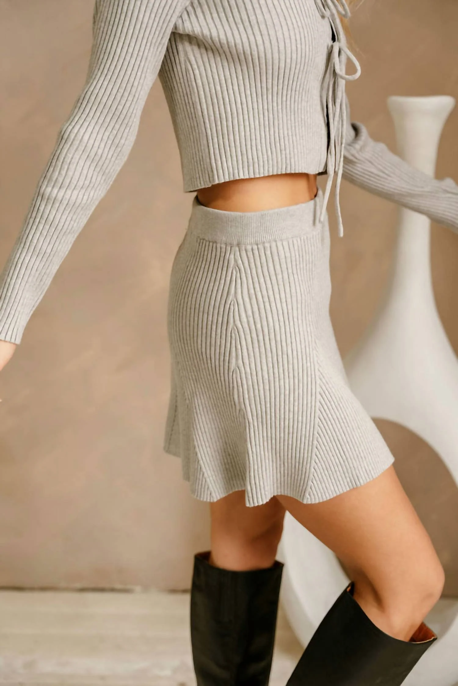 Sweater Mini Skirt In Heather Grey