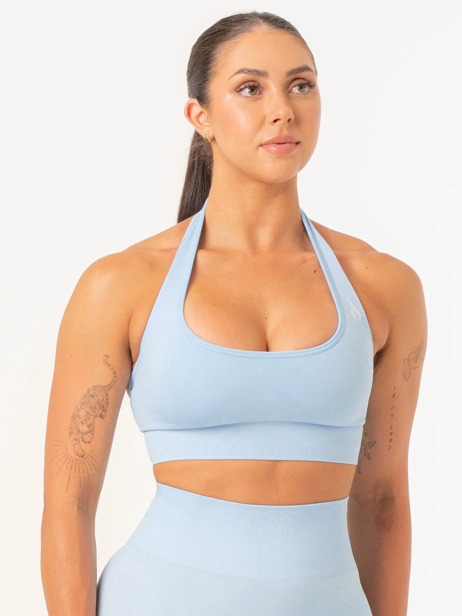 Contour Halter Bra - Sky Blue Marl