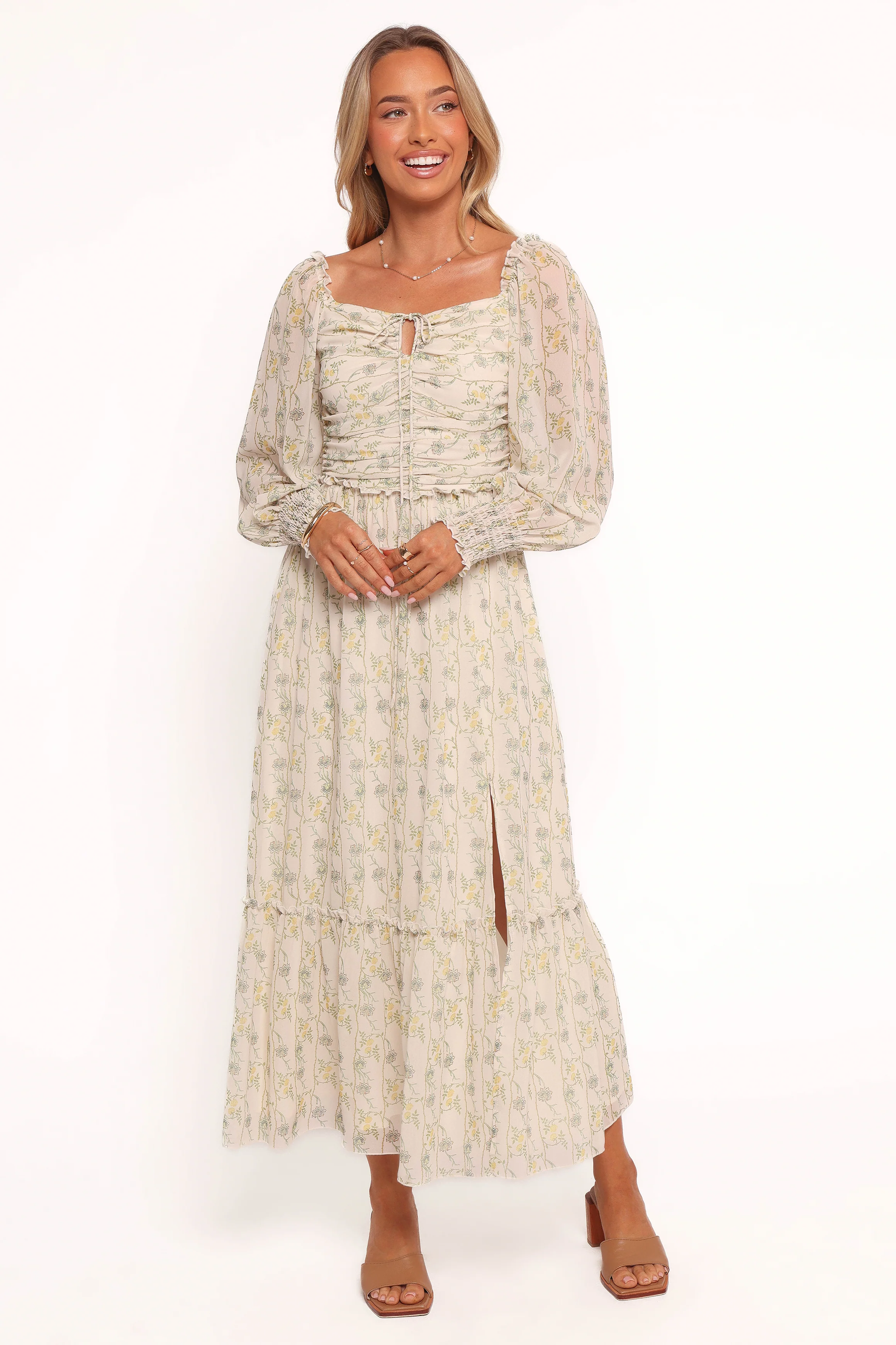 Keziah Long Sleeve Maxi Dress - Yellow Floral