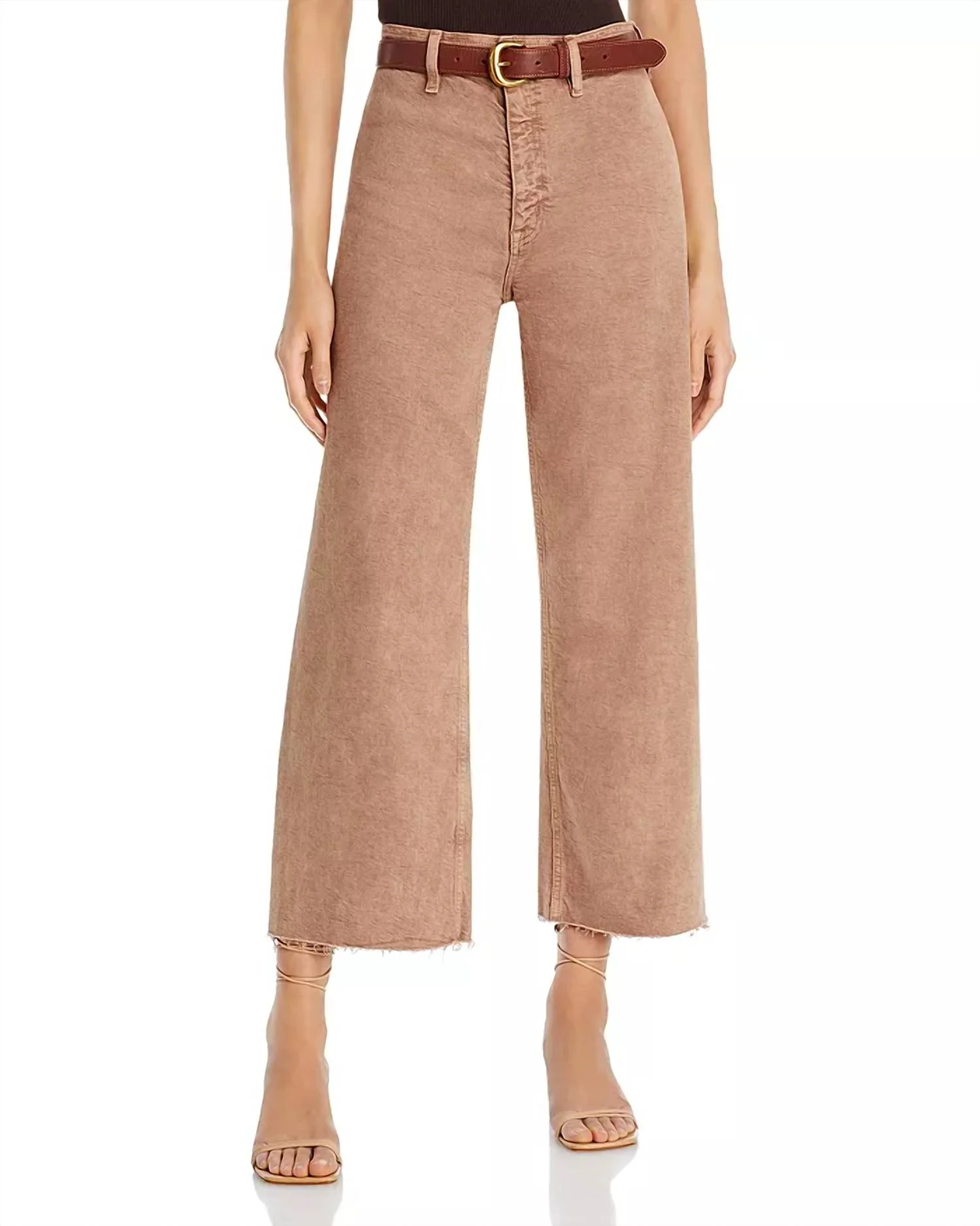 Penny High Rise Wide Leg Crop Jeans In Cashew