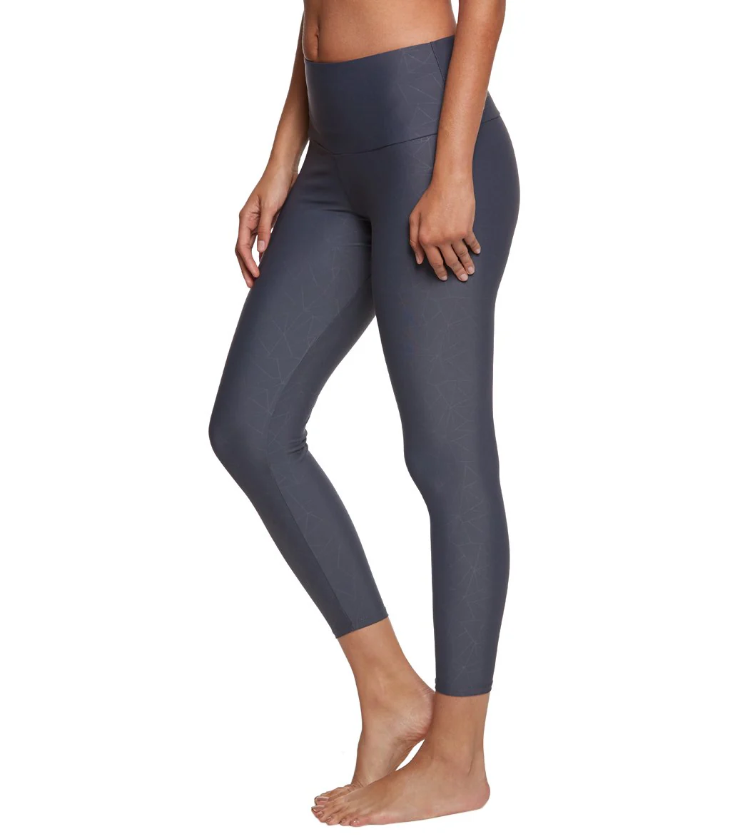 Onzie High Waisted Basic 7/8 Yoga Leggings Slate Grey Geo