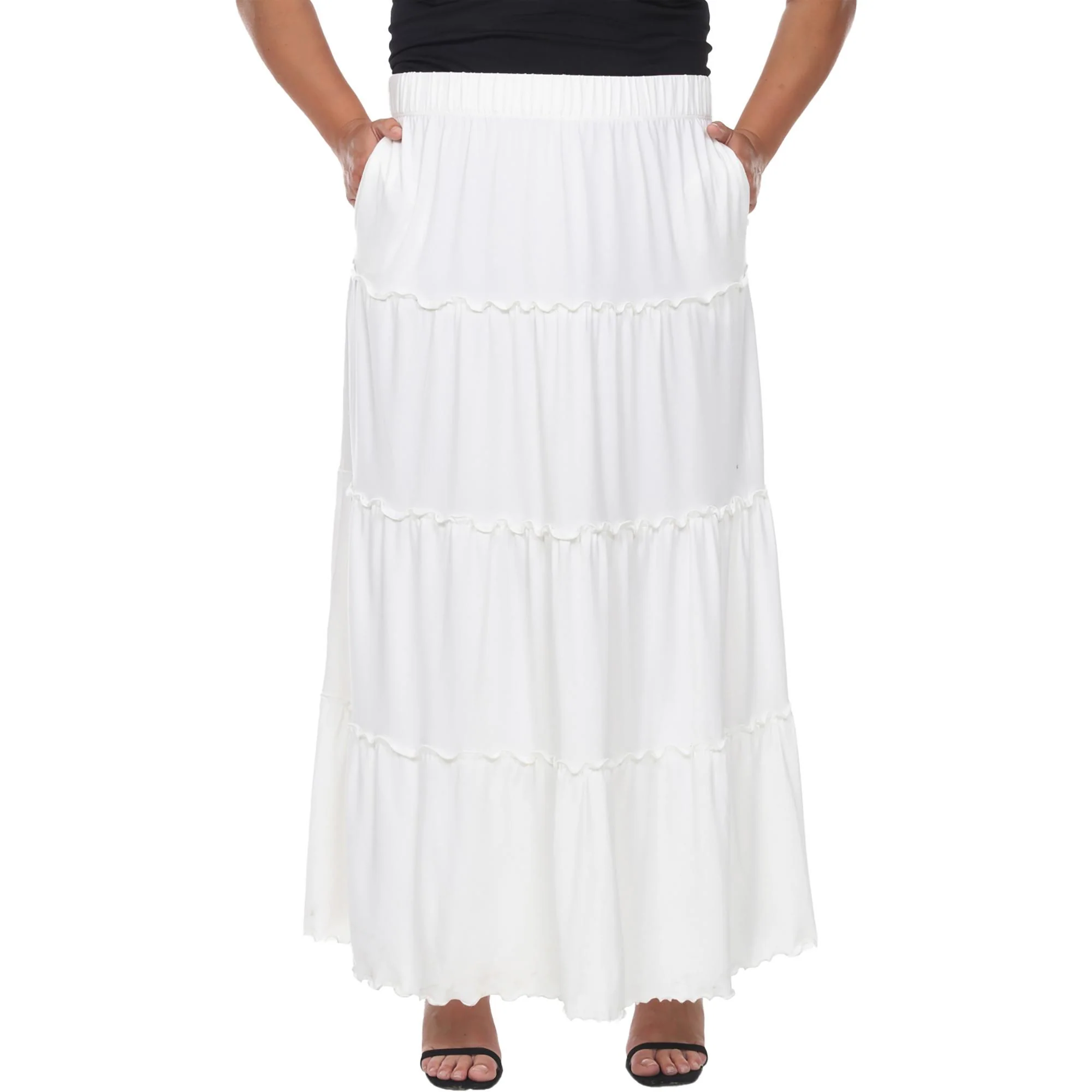 Plus Womens Knit Tiered Maxi Skirt
