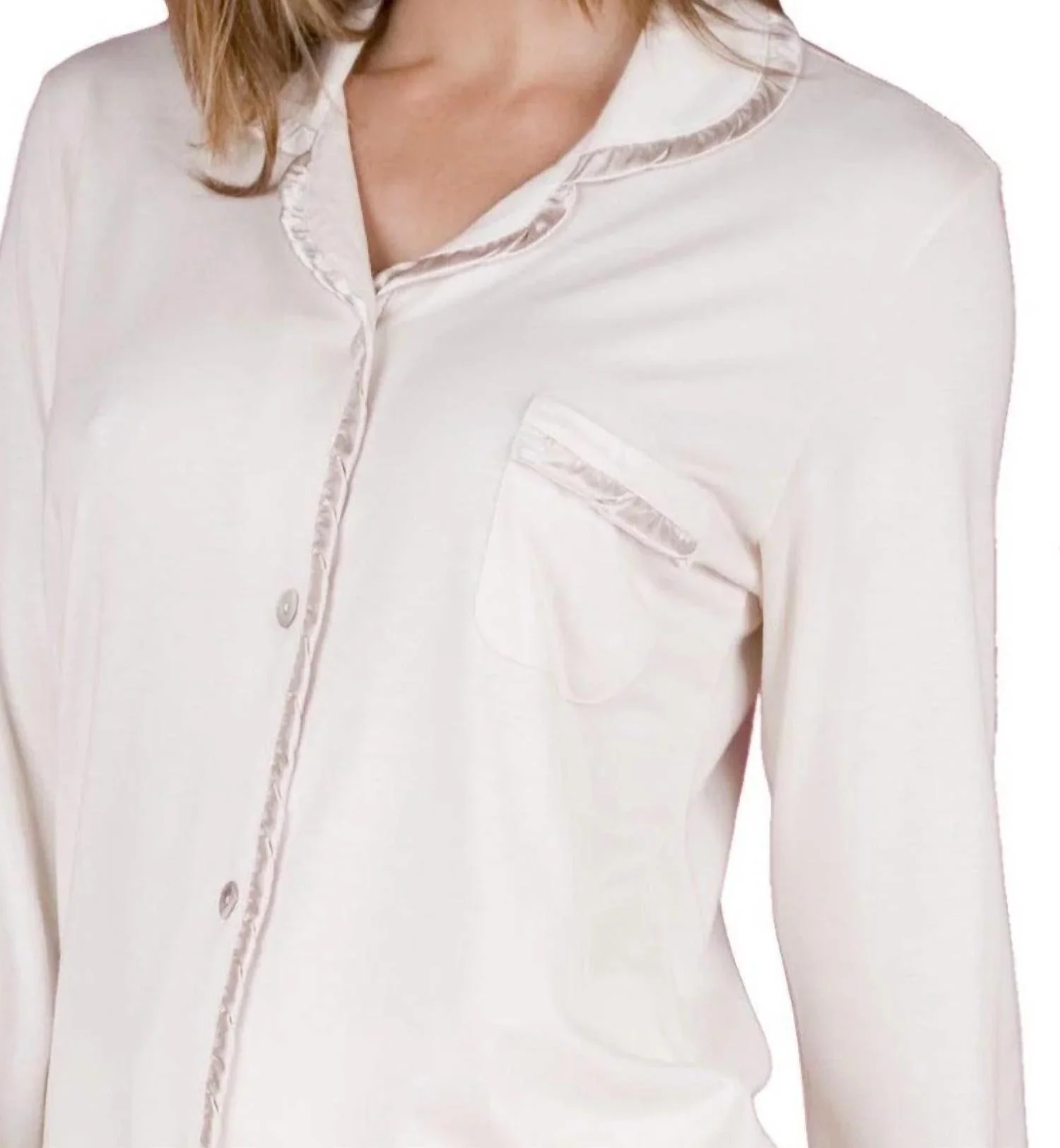 Sophie Basic Long Sleeve Men's Styled Pajama Set In Ivory