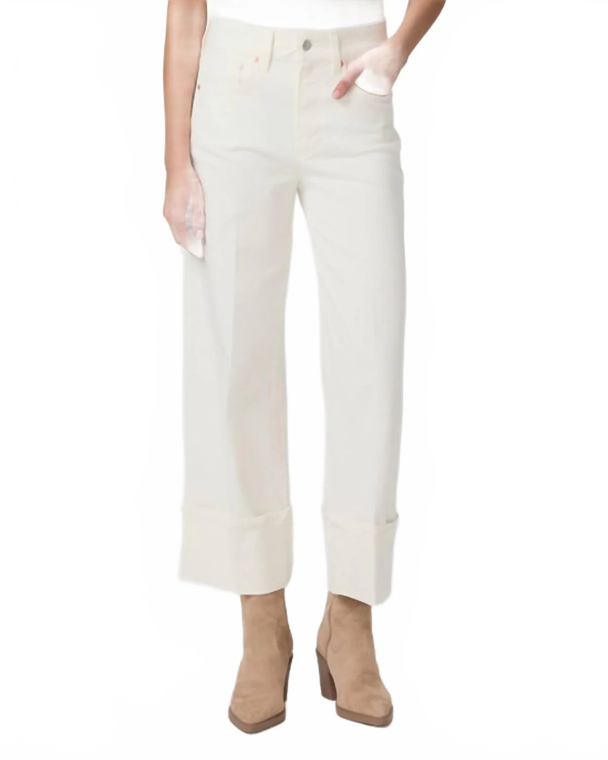 Sasha Ankle Wide Cuff Jean In Tonal Ecru White