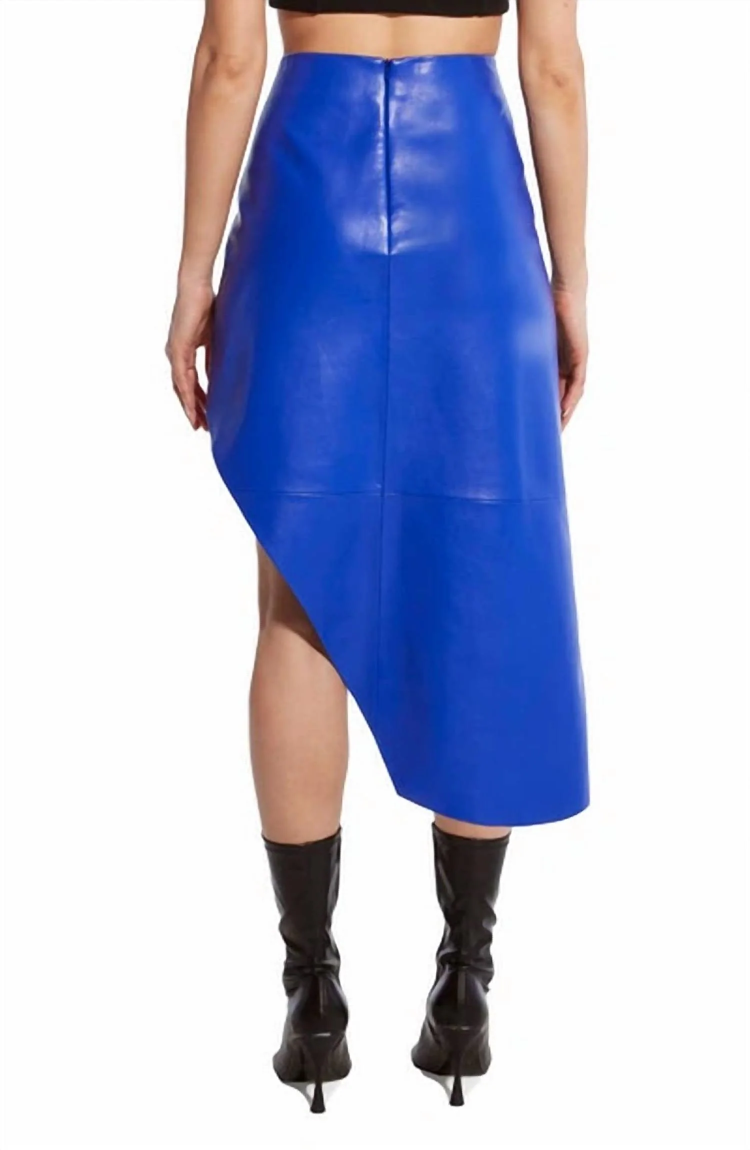 Fallon Asymmetric Recycled Leather Midi Skirt Ultra Marine Blue