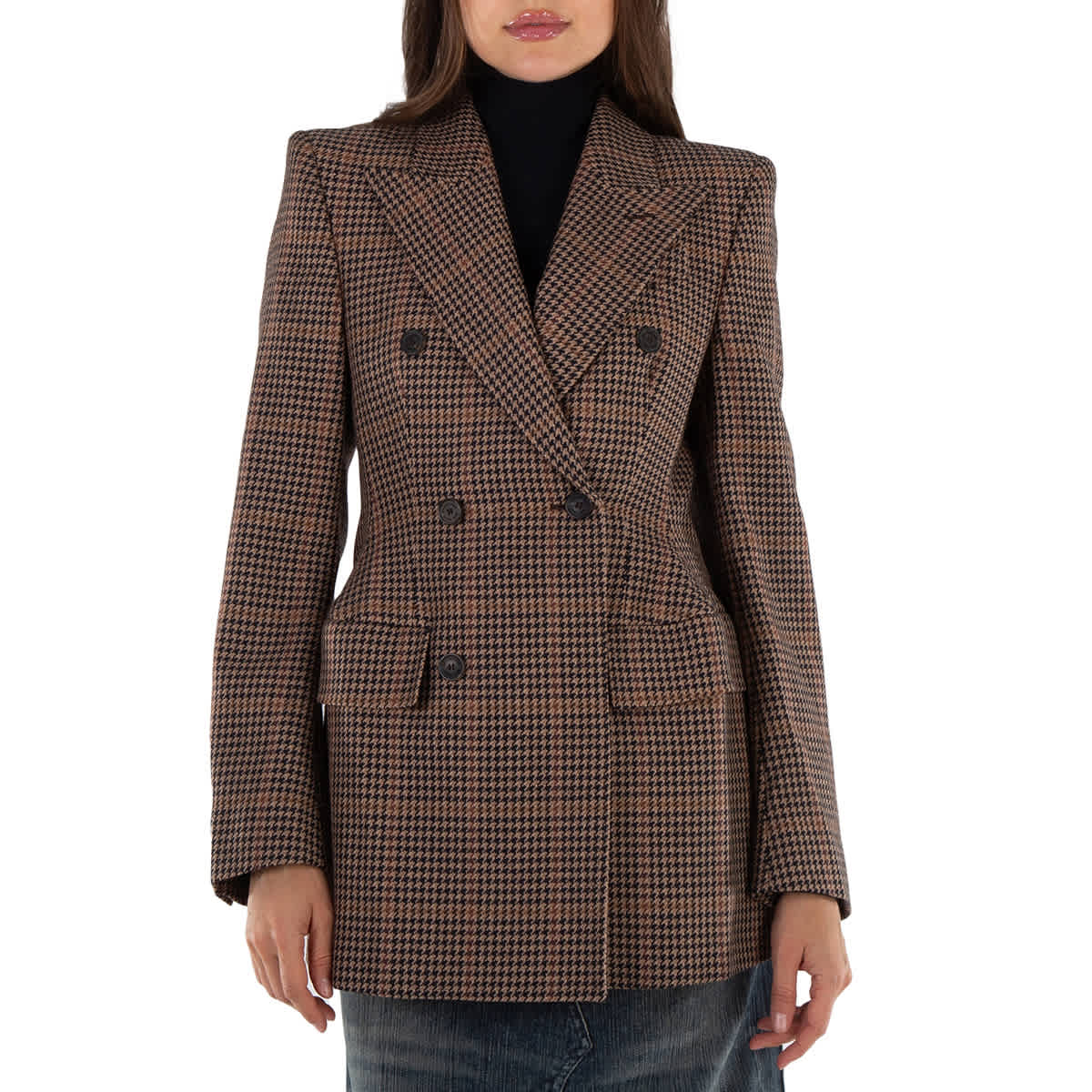 Balenciaga Hourglass Houndstooth Double-Breasted Blazer, Brand Size 34 (US Size 0)