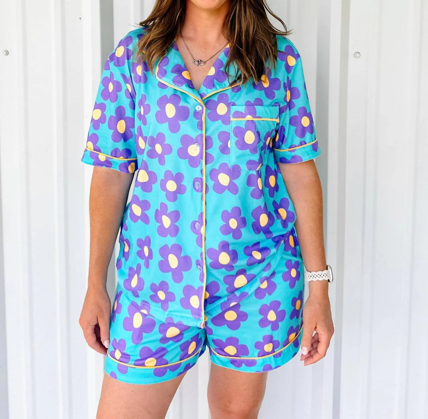 Flower Pajama Set In Blue