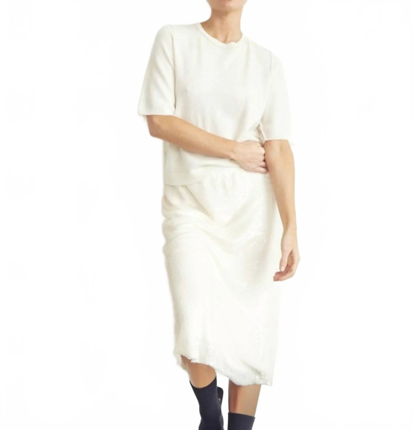 Shimmer Sequin Skirt In Pearl