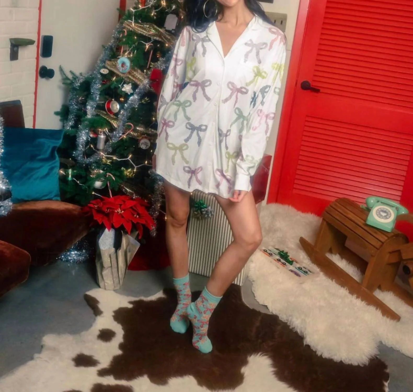 Multi Rhinestone Pajama Dress In White