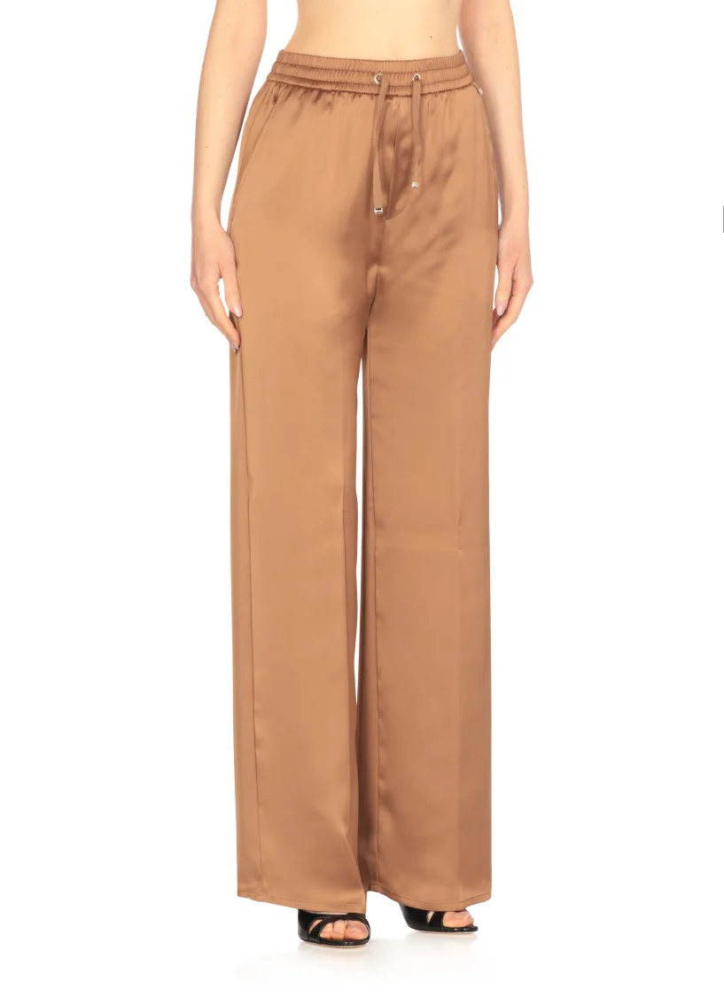 Relaxed-Fit Brown Satin Pants