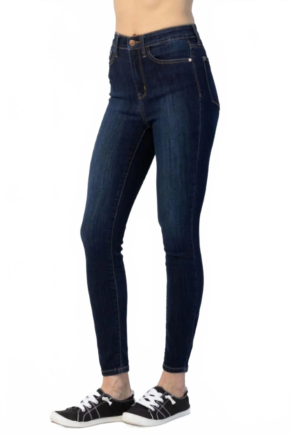 High Waist Back Phone Skinny Jeans In Dark Wash