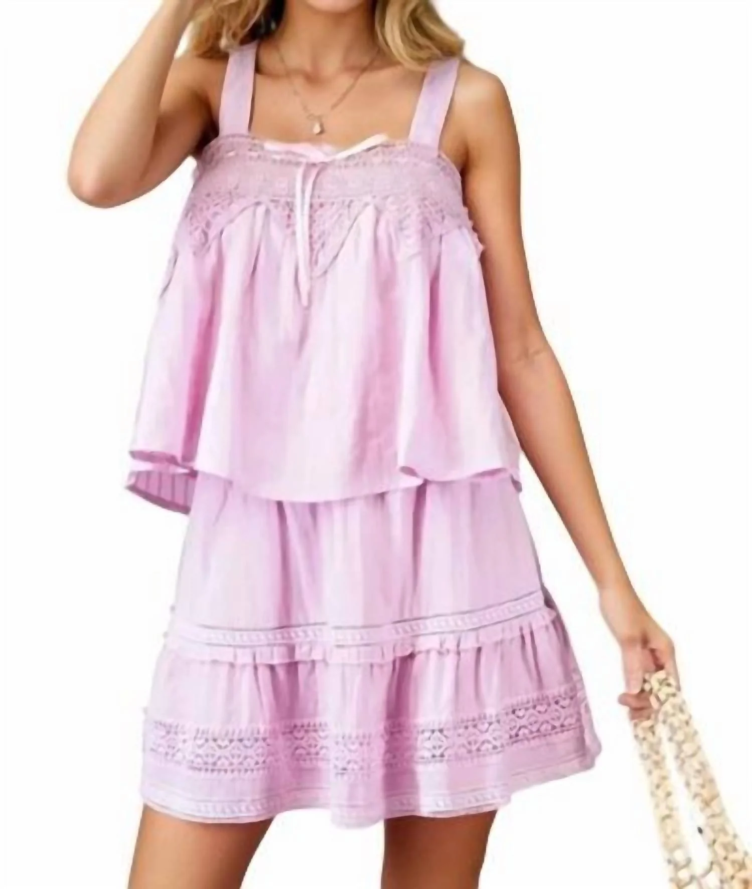 Courtney Pretty Crochet Trim Ruffle Top & Mini Skirt Set In Pink